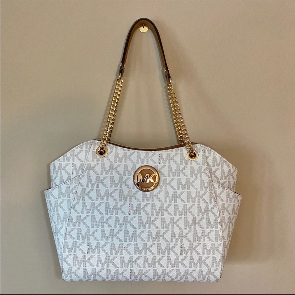 MK Jet Set Large Chain Shoulder Tote Bag-Vanilla